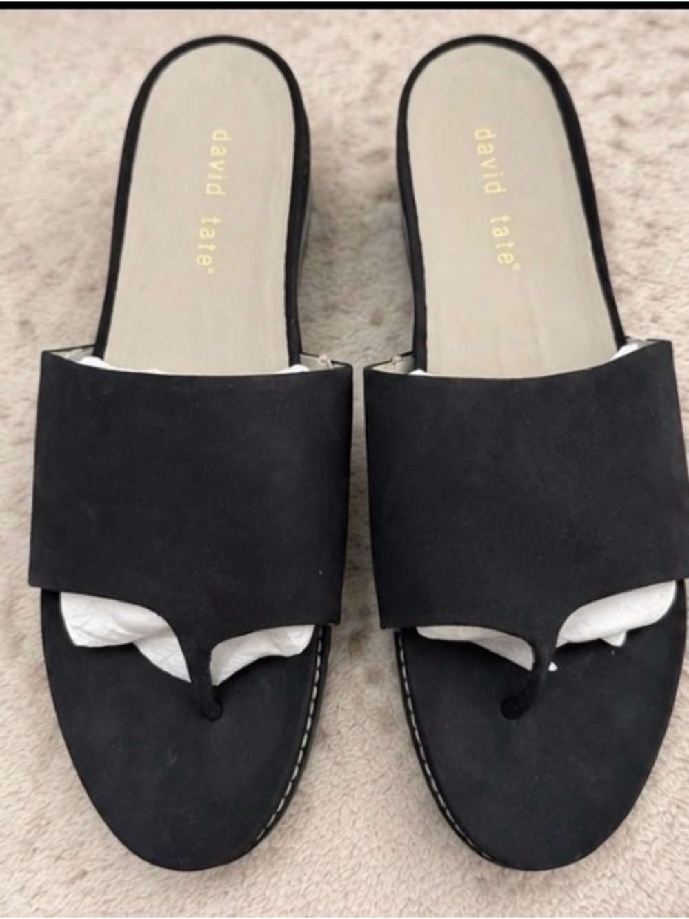 David Tate Black Leather Toe Loop Platform Slide Sandals Women’s 12M / EU 42